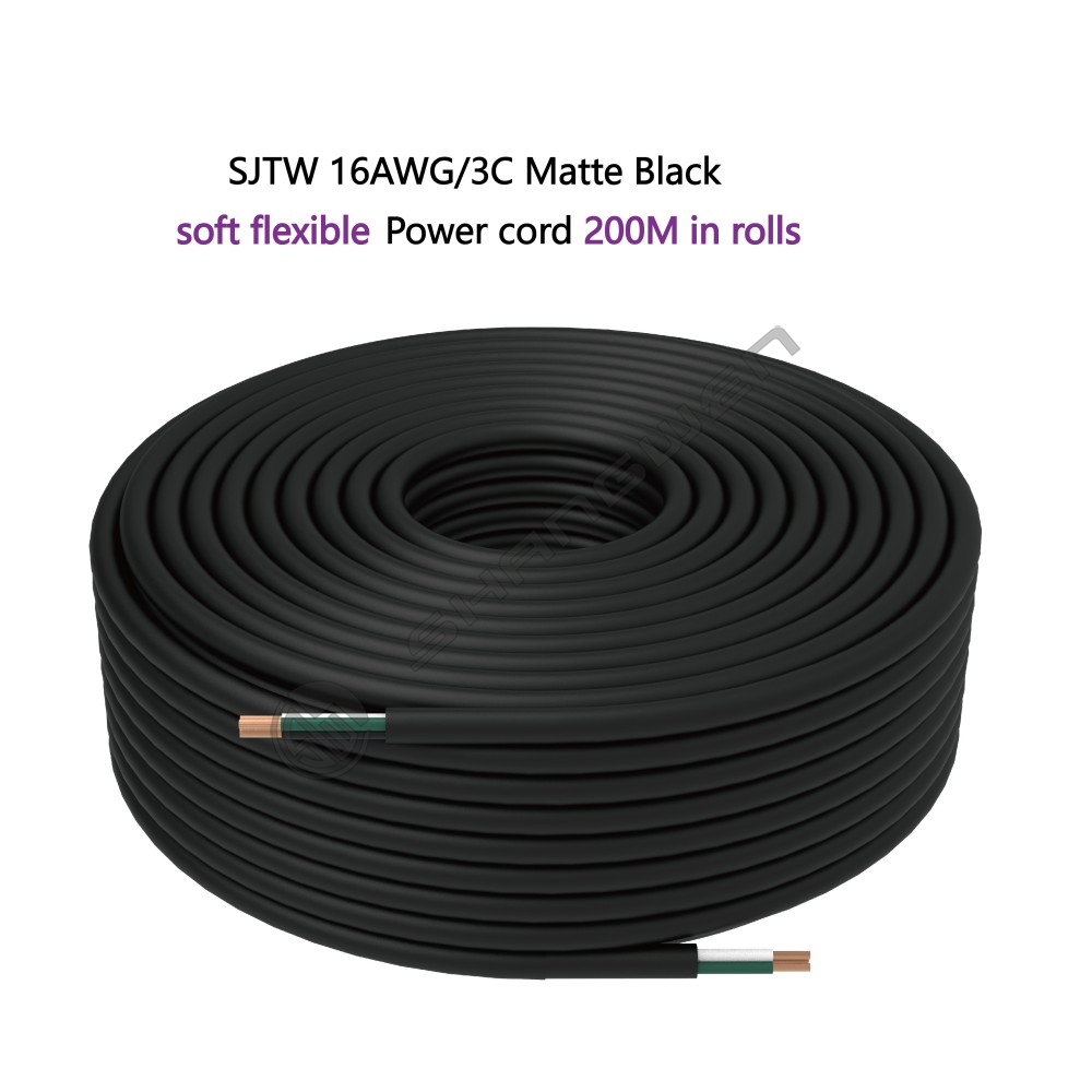 SJTW 16AWG/3C Matte Black Power cord UL